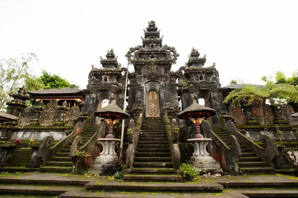 Munduk bali ornate temple gate and stairway in bali