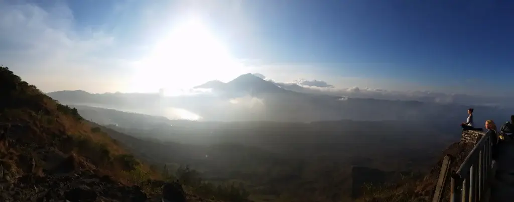 Munduk bali people at the top of mount batur in bali yoga re