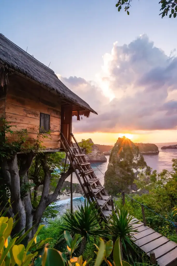Nusa dua bali beautiful sunrise at the tree house in nusa penida