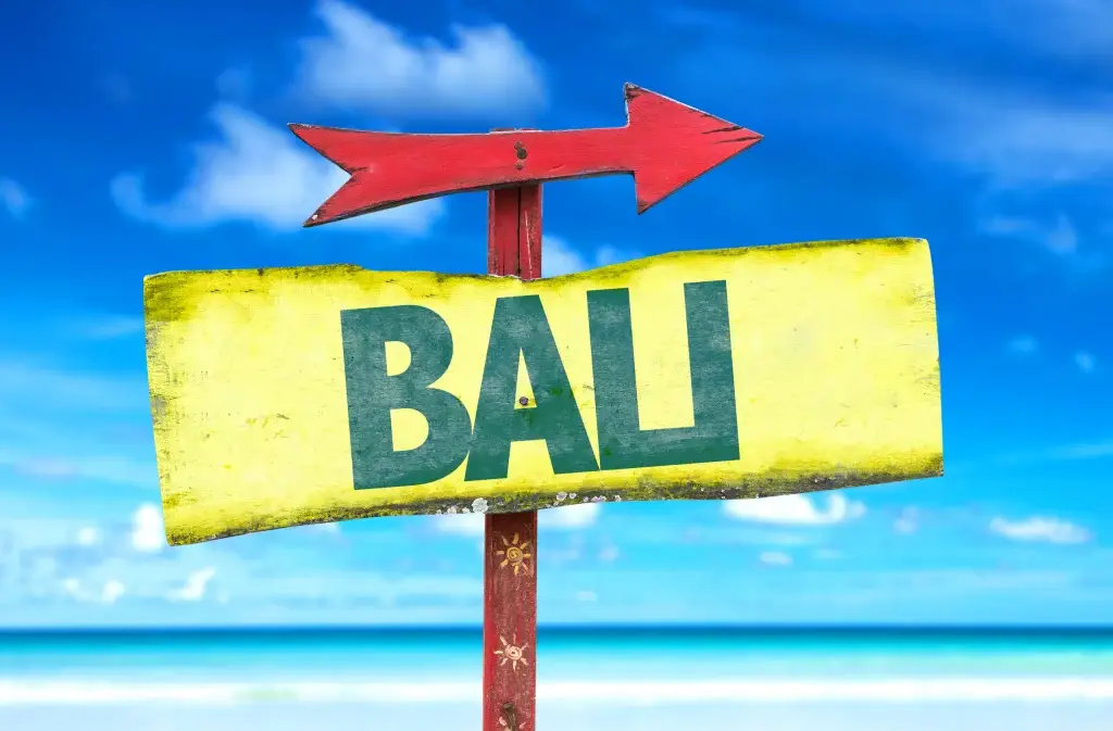 Sanur bali beach bali sign with beach background