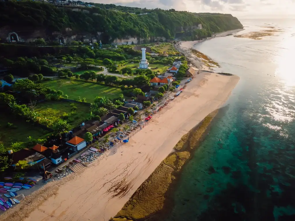 Sanur bali beach pandawa beach with scenic landscape lighthouse an